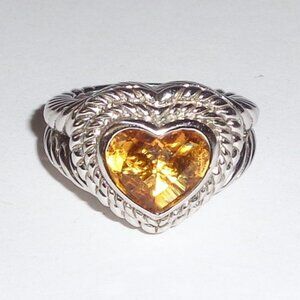 Judith Ripka 925 Sterling Silver Citrine Heart Ring Size 5-1/2